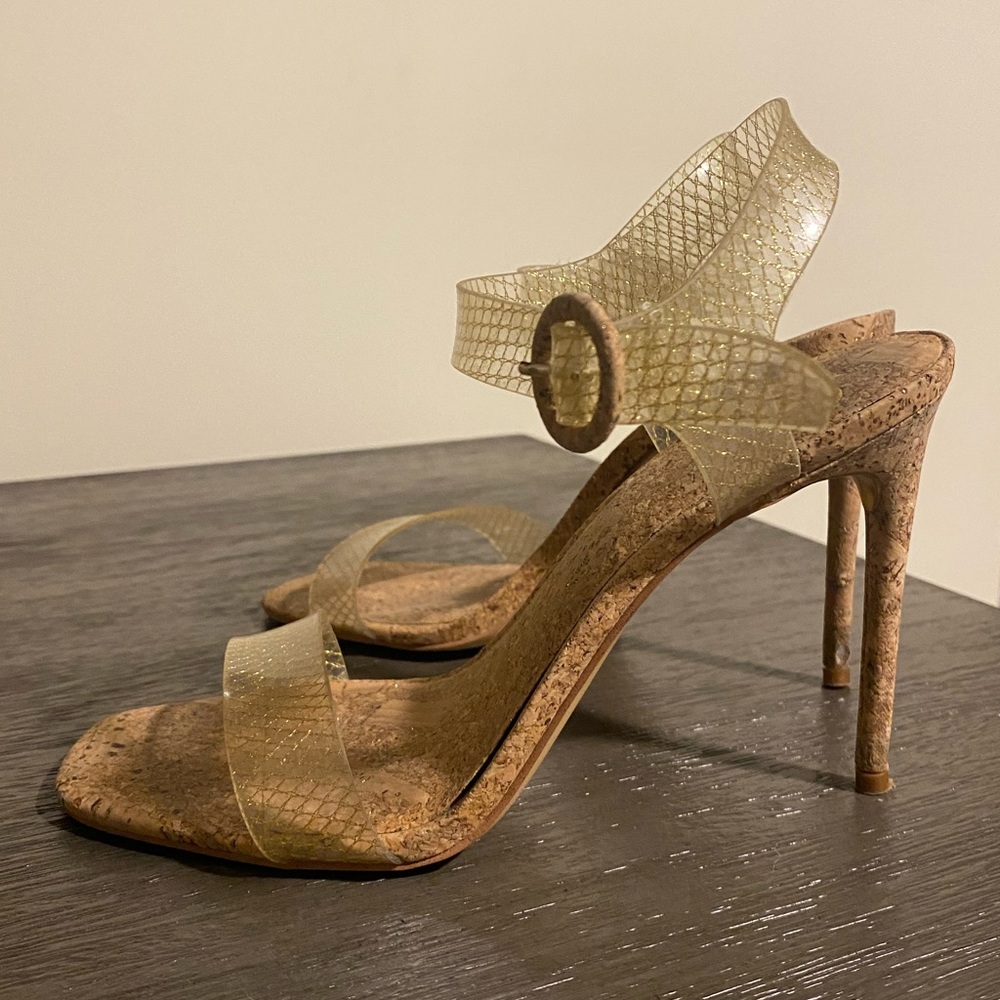 Jlo Cork Heel/ Clear Strap Worn One Time Comes W/Box Gem
